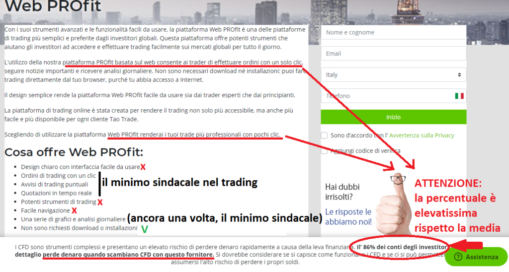 Descrizione della WebPROfit di TaoTrade