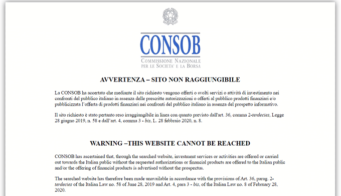 Quotex Trading viene bloccato dalla Consob in Italia